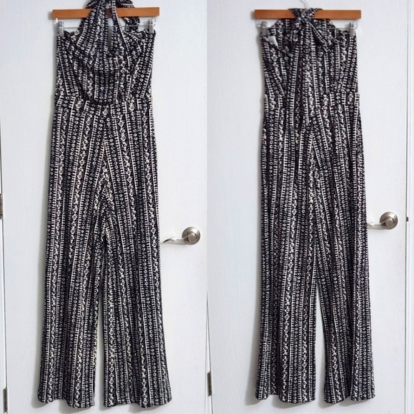 Tory Burch Silk Dark Navy White Patterned Halter Neckline Jumpsuit - Picture 1 of 7